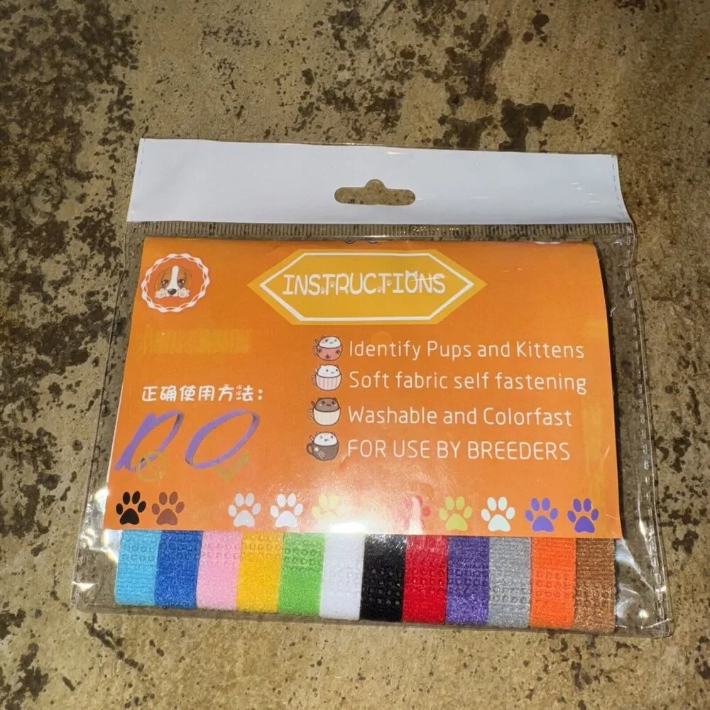 12 Colors Whelping ID Bands Pet Puppy Kitten Identification Collar Tags